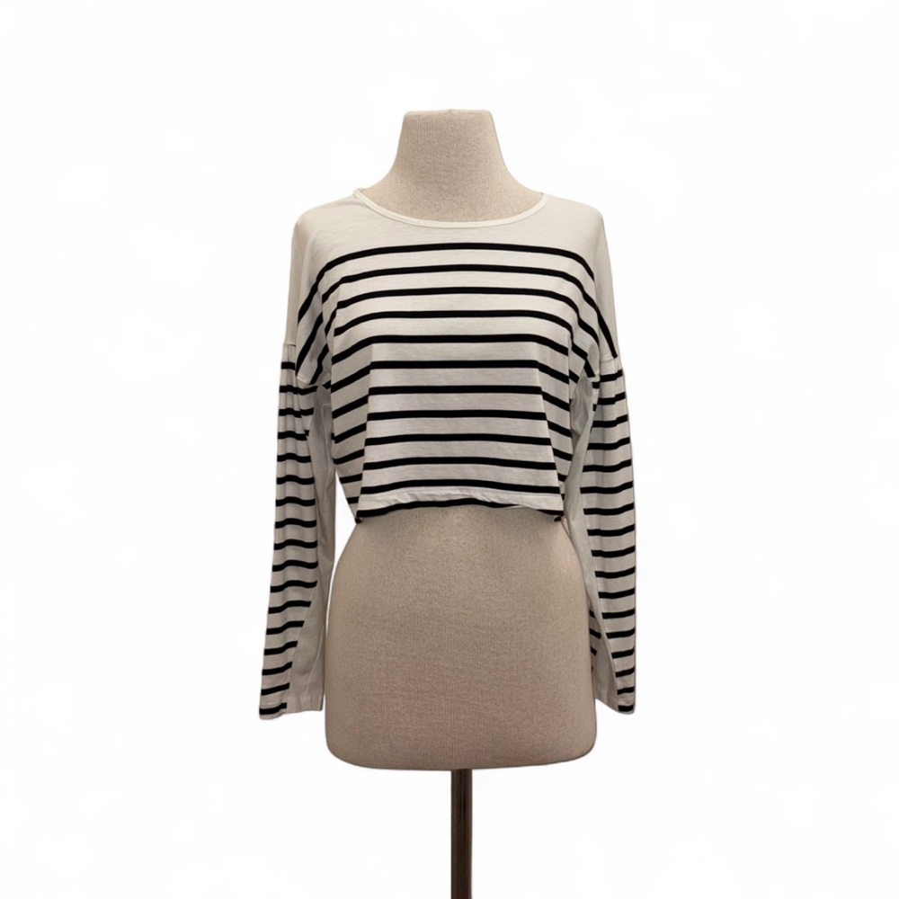 La Ligne Black and Cream Striped Long Sleeve Tee - Picture 2 of 14